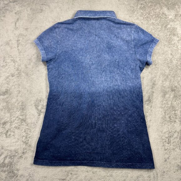 RARE G-Star Raw Womens Rhinestone Western Denim Stone Wash Polo Shirt Y2K Ombre - Picture 6 of 10